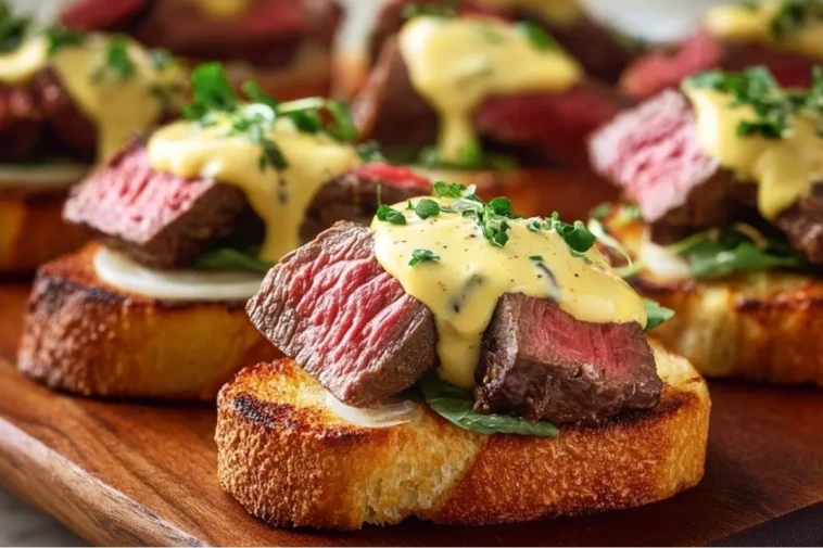 Grilled Beef Tenderloin Crostini with Béarnaise Sauce