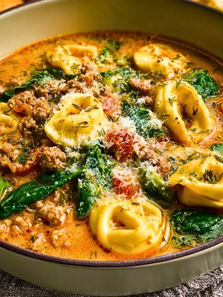 Sausage Tortellini Soup with Spinach & Fennel
