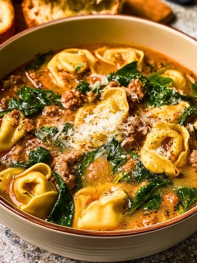 Sausage Tortellini Soup with Spinach & Fennel