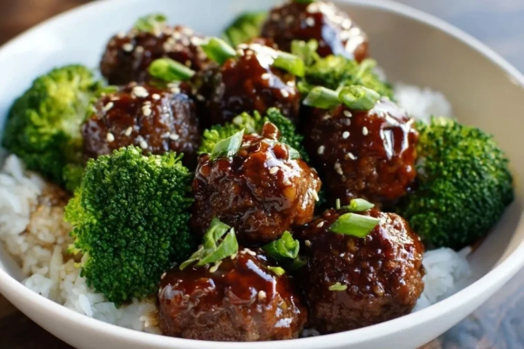 Sticky Mongolian Meatballs and Broccoli Asian-inspired dinner option - 1