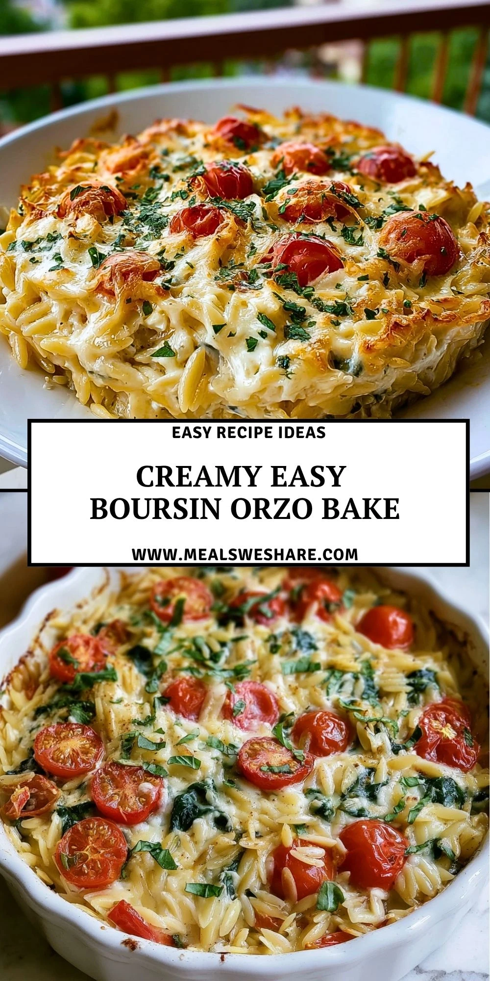 Creamy Easy Boursin Orzo Bake - Pin 1
